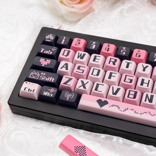 PBT Cute Keycaps 131 Keys, Black and Pink Keycaps Dye Sublimation Sweetheart Keycaps XDA Profile Custom Keyboard Keycaps for Cherry Gateron MX