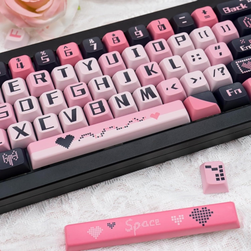 PBT Cute Keycaps 131 Keys, Black and Pink Keycaps Dye Sublimation Sweetheart Keycaps XDA Profile Custom Keyboard Keycaps for Cherry Gateron MX