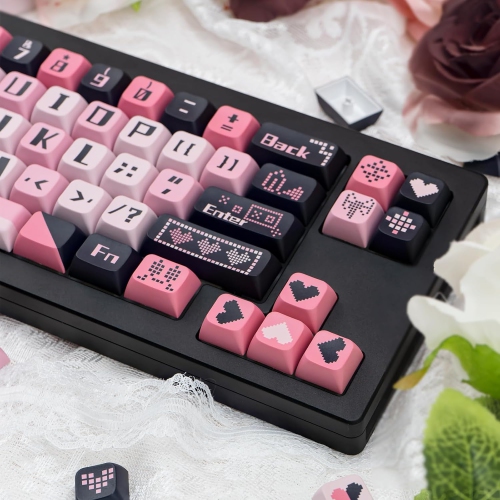 PBT Cute Keycaps 131 Keys, Black and Pink Keycaps Dye Sublimation Sweetheart Keycaps XDA Profile Custom Keyboard Keycaps for Cherry Gateron MX