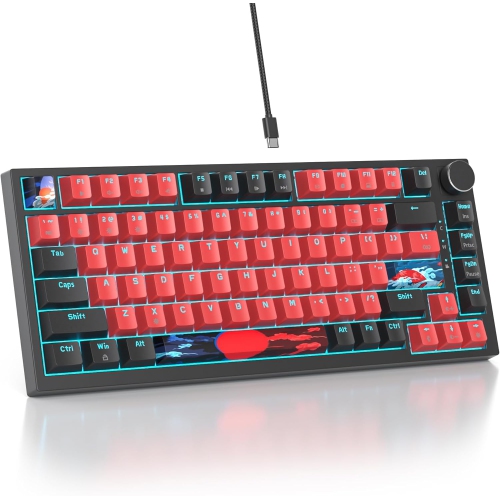 75% TKL Wired Mechanical Keyboard,RGB Backlit Gasket Mount 82 Key Hot Swappable Custom Linear Red Switch Gaming Keyboard with Volume Knob & PBT