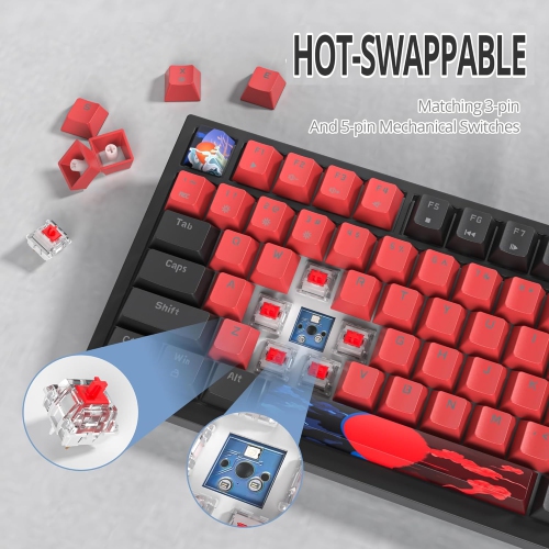 75% TKL Wired Mechanical Keyboard,RGB Backlit Gasket Mount 82 Key Hot Swappable Custom Linear Red Switch Gaming Keyboard with Volume Knob & PBT