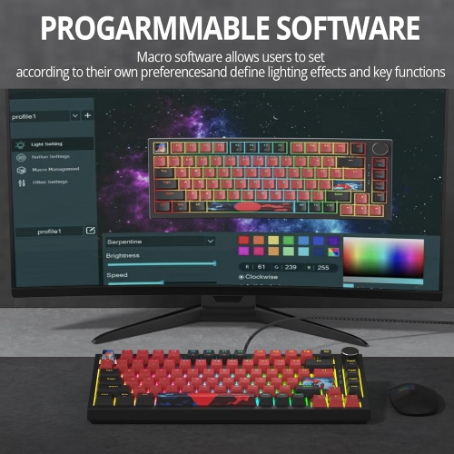 75% TKL Wired Mechanical Keyboard,RGB Backlit Gasket Mount 82 Key Hot Swappable Custom Linear Red Switch Gaming Keyboard with Volume Knob & PBT