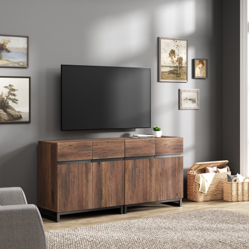 Image 1 of 7.. WAMPAT Modern TV Stand for TVs up to 70 inch, 2 in 1 Entertainment Center TV Console with Storage Cabinets Media Console for Living Room,Bedroom,Brown