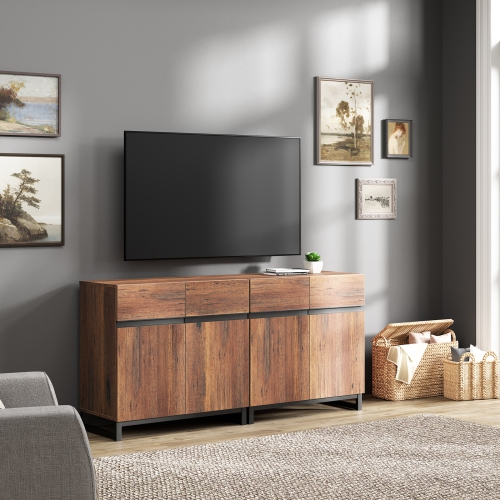 WAMPAT Modern TV Stand for TVs up to 70 inch, 2 in 1 Entertainment Center TV Console with Storage Cabinets Media Console for Living Room,Bedroom,Brown