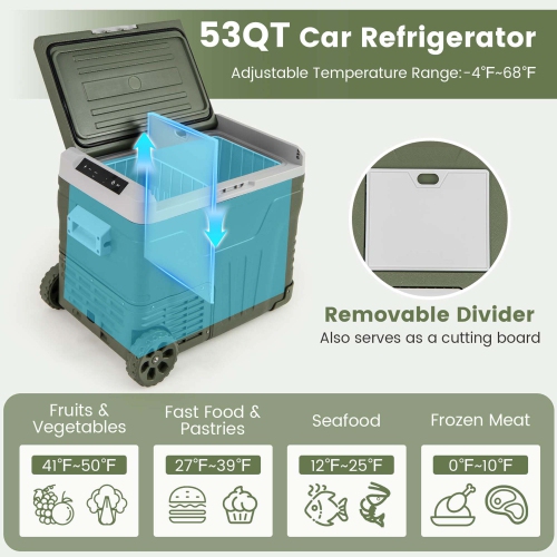 Costway 12 Volt Car Refrigerator 53 QT Portable Car Fridge with -4℉~68℉ Adjustable Range