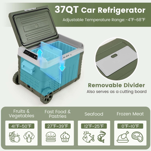 Costway 12 Volt Car Refrigerator 37 QT Portable Car Fridge with -4℉~68℉ Adjustable Range