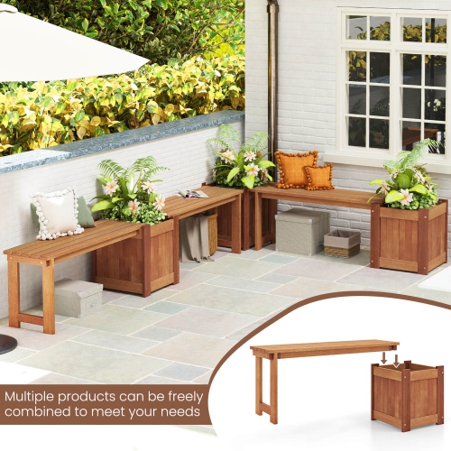 Costway 1 PCS Hardwood Flower Box with Bench Spacious Seat Open-ended Bottom Perfect for Herbs