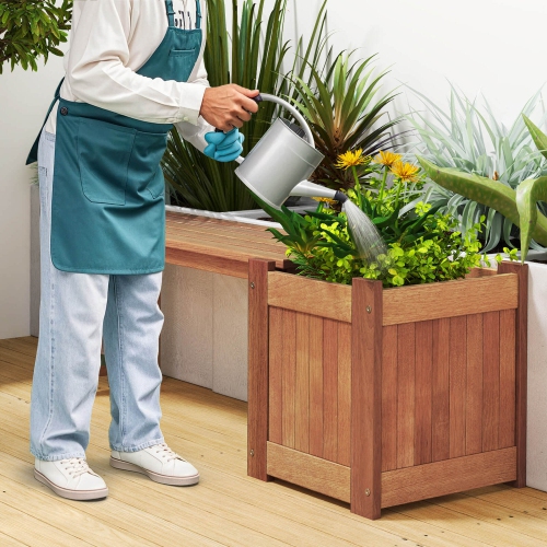 Costway 1 PCS Hardwood Flower Box with Bench Spacious Seat Open-ended Bottom Perfect for Herbs