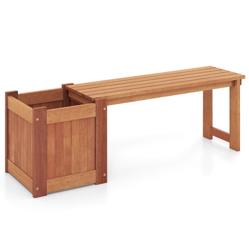 Costway 1 PCS Hardwood Flower Box with Bench Spacious Seat Open-ended Bottom Perfect for Herbs