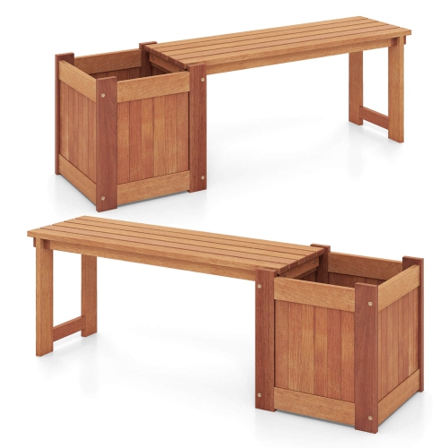 La boîte à fleurs en bois dur 2 PCS de Costway avec banc spacieux, assise ouverte, fond parfait