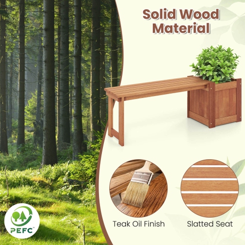 Costway 2 PCS Hardwood Flower Box with Bench Spacious Seat Open-ended Bottom Perfect