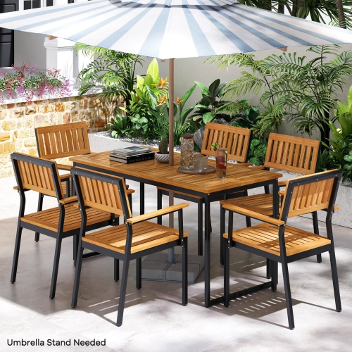 Costway 7 PCS Outdoor Dining Set for 6 with Metal Frame Umbrella Hole for Garden Porch