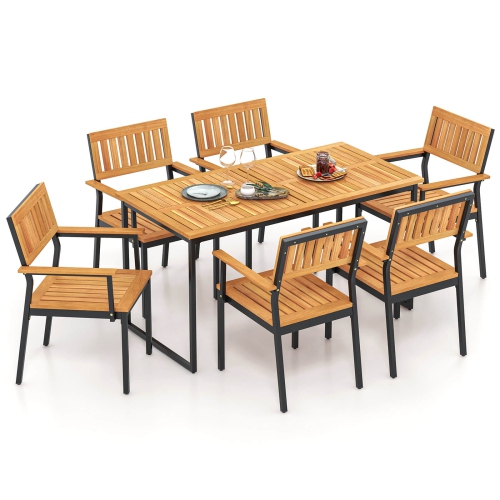 Costway 7 PCS Outdoor Dining Set for 6 with Metal Frame Umbrella Hole for Garden Porch