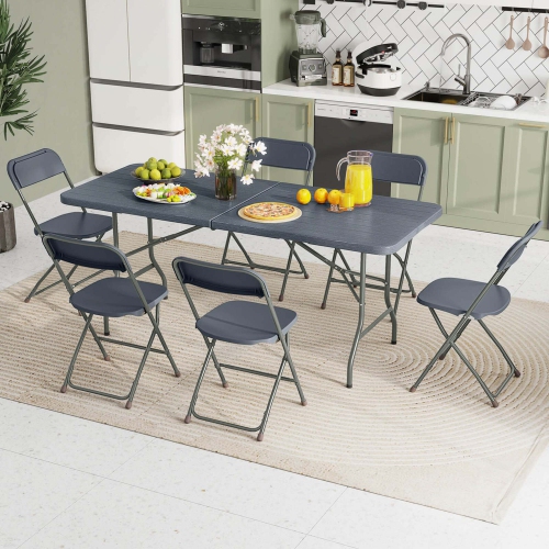 Costway 6 ft Portable Folding Table with Wood Grain HDPE Tabletop Safe Lock Mechanism
