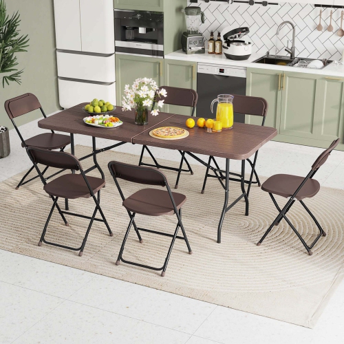 Costway 6 ft Portable Folding Table with Wood Grain HDPE Tabletop Safe Lock Mechanism