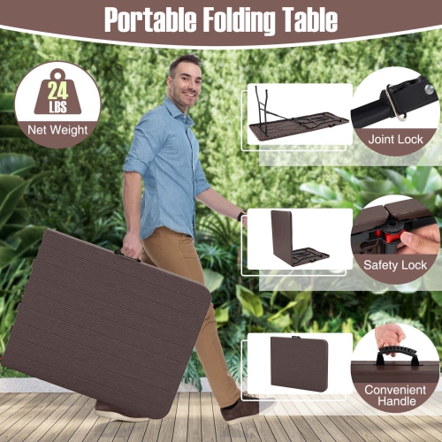 Costway 6 ft Portable Folding Table with Wood Grain HDPE Tabletop Safe Lock Mechanism