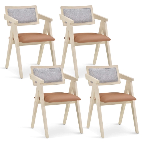 Ensemble de 4 chaises d'appoint modernes Costway avec coussins de siège en cuir et dossiers en Sherpa gris