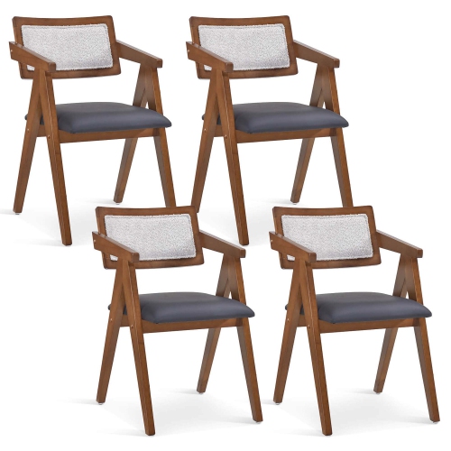 Ensemble de 4 chaises d'appoint modernes Costway avec coussins de siège en cuir et dossiers en Sherpa brun