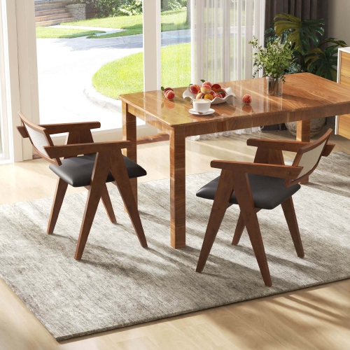 Ensemble de 4 chaises d'appoint modernes Costway avec coussins de siège en cuir et dossiers en Sherpa brun