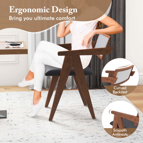 Ensemble de 4 chaises d'appoint modernes Costway avec coussins de siège en cuir et dossiers en Sherpa brun