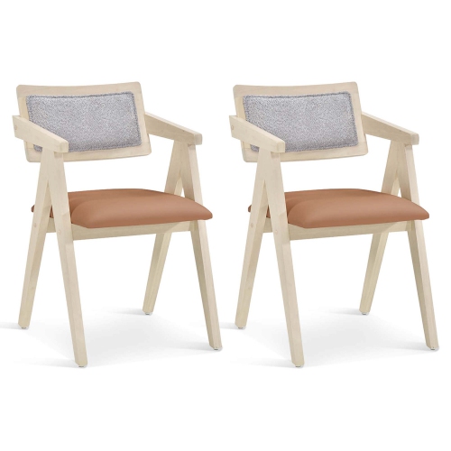 COSTWAY  Modern Accent Chairs Set Of 2 With Leathaire Seat Cushions & Sherpa Backrests In Gray
