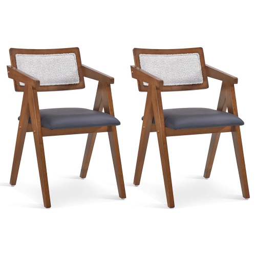 Costway Modern Accent Chairs Set of 2 with Leathaire Seat Cushions & Sherpa Backrests Brown