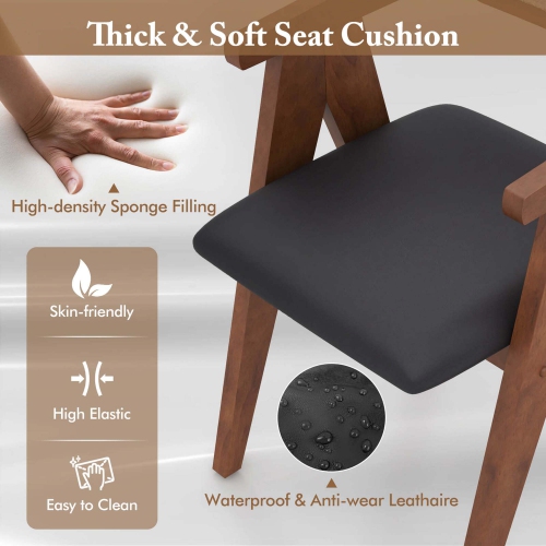 Costway Modern Accent Chairs Set of 2 with Leathaire Seat Cushions & Sherpa Backrests Brown