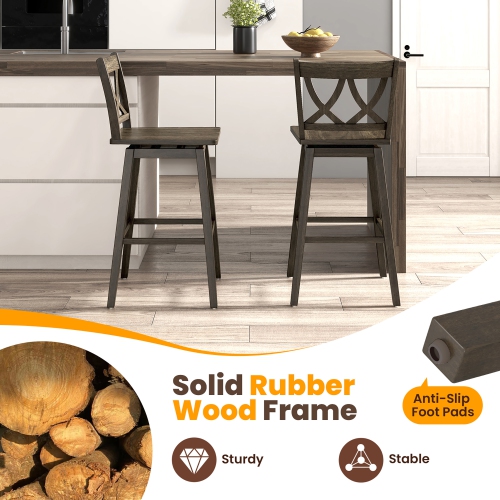 Gymax 29'' Bar Stool Set of 2 w/Rubber Wood Frame Swivel Seat Ergonomic Backrest