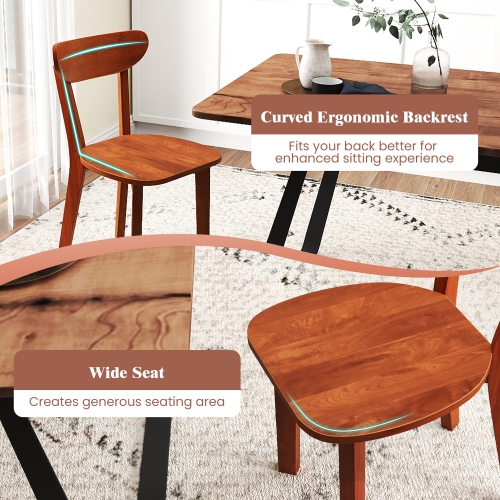 Gymax Solid Wood Dining Chair Set of 4 w/ Curved Backrest & Rubber Wood Frame