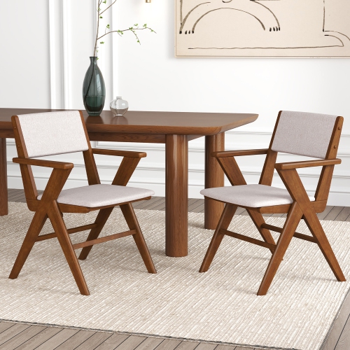 Gymax Wooden Dining Chair Set of 4 w/ Rubber Wood Frame Padded Seat & Back Armrests