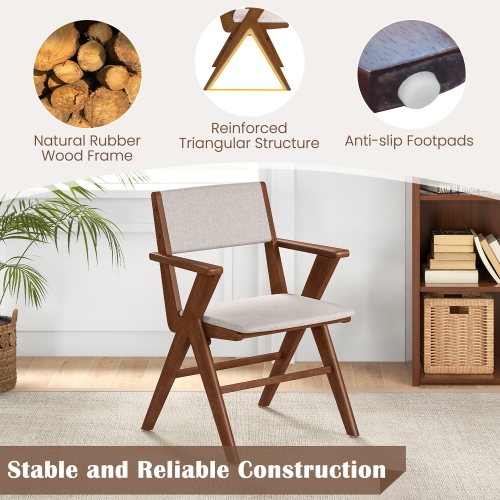 Gymax Wooden Dining Chair Set of 4 w/ Rubber Wood Frame Padded Seat & Back Armrests