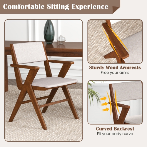 Gymax Wooden Dining Chair Set of 4 w/ Rubber Wood Frame Padded Seat & Back Armrests