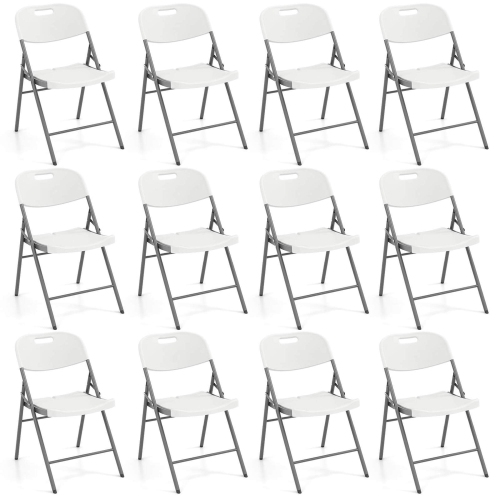 Costway Folding Chairs Set of 12 HDPE Plastic Chairs with Metal Frame for Home Office