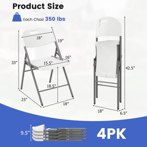 Costway Folding Chairs Set of 12 HDPE Plastic Chairs with Metal Frame for Home Office