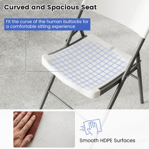 Costway Folding Chairs Set of 12 HDPE Plastic Chairs with Metal Frame for Home Office