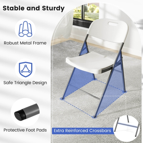 Costway Folding Chairs Set of 12 HDPE Plastic Chairs with Metal Frame for Home Office