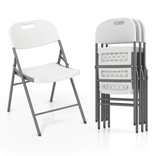 COSTWAY  Folding Chairs Set Of 4 HDpe Plastic Chairs With Metal Frame for Home Office