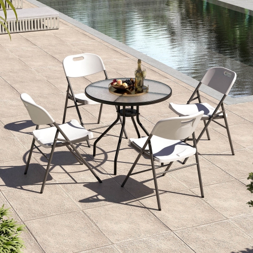 Costway Folding Chairs Set of 4 HDPE Plastic Chairs with Metal Frame for Home Office