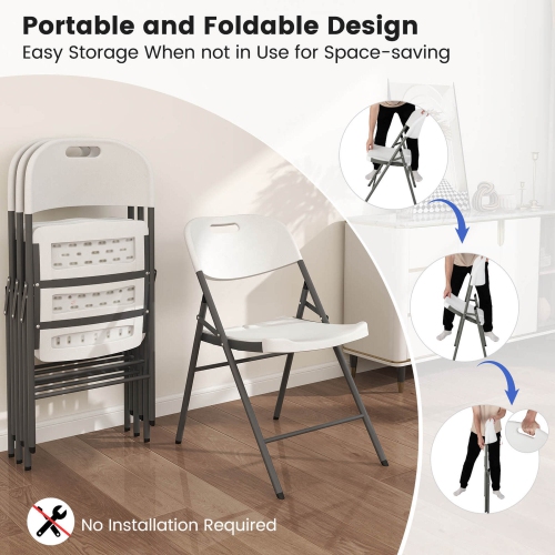 Costway Folding Chairs Set of 4 HDPE Plastic Chairs with Metal Frame for Home Office