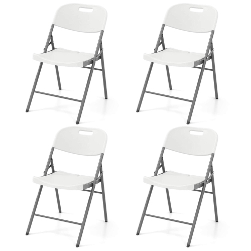 Costway Folding Chairs Set of 4 HDPE Plastic Chairs with Metal Frame for Home Office