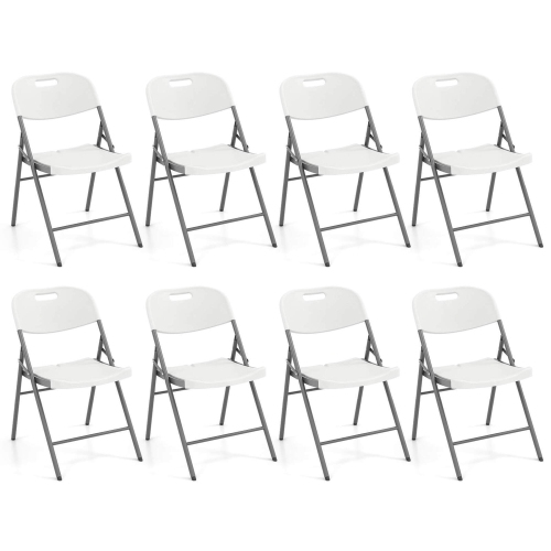 Costway Folding Chairs Set of 8 HDPE Plastic Chairs with Metal Frame for Home Office
