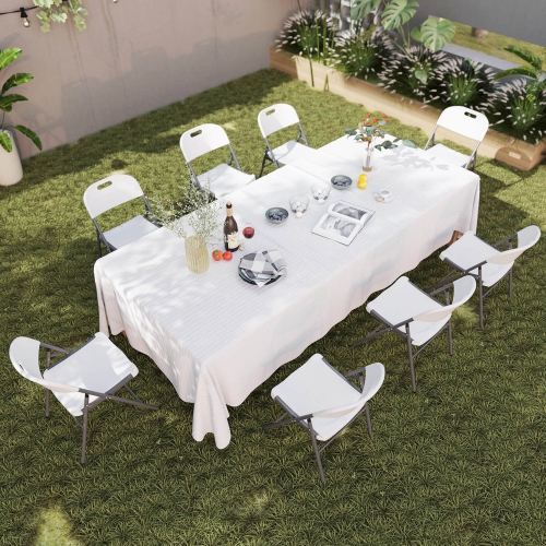 Costway Folding Chairs Set of 8 HDPE Plastic Chairs with Metal Frame for Home Office