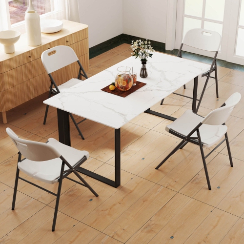 Costway Folding Chairs Set of 8 HDPE Plastic Chairs with Metal Frame for Home Office