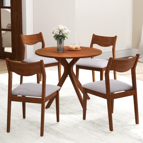 Gymax Wooden Dining Chair Set of 4 w/ Rubber Wood Frame Wide Padded Seat