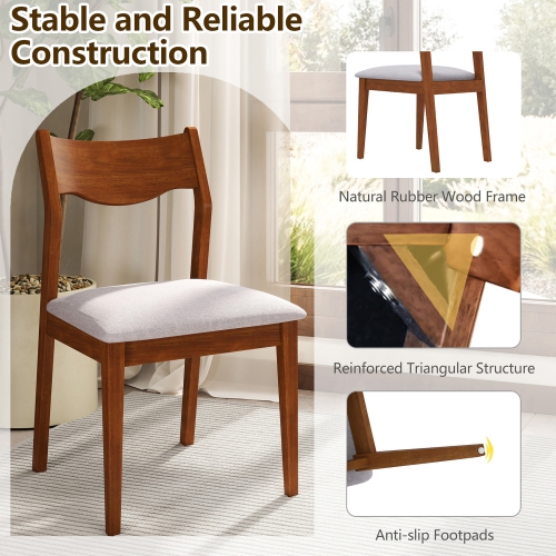 Gymax Wooden Dining Chair Set of 2 w/ Rubber Wood Frame Wide Padded Seat