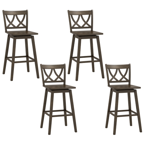 GYMAX  29" Bar Stool Set Of 4 W/rubber Wood Frame Swivel Seat Ergonomic Backrest