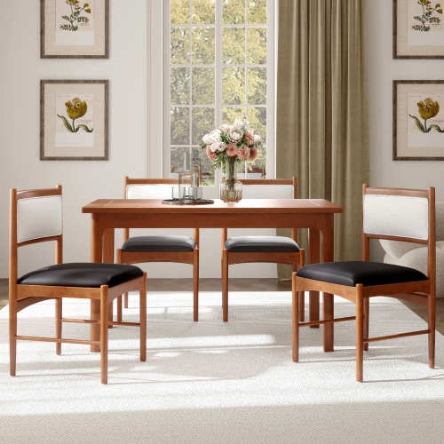Gymax Wooden Dining Chair Set of 4 w/ Rubber Wood Frame Faux Leather Padded Seat
