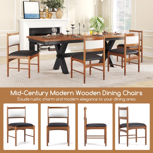 Gymax Wooden Dining Chair Set of 4 w/ Rubber Wood Frame Faux Leather Padded Seat
