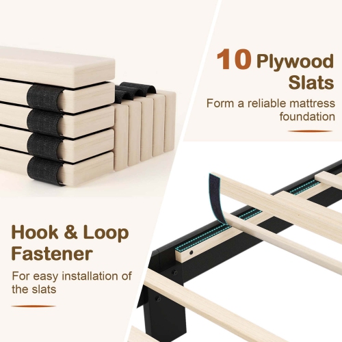 Cadre de grand lit de Costway – Lit plateforme moderne recouvert de lin et tête de lit