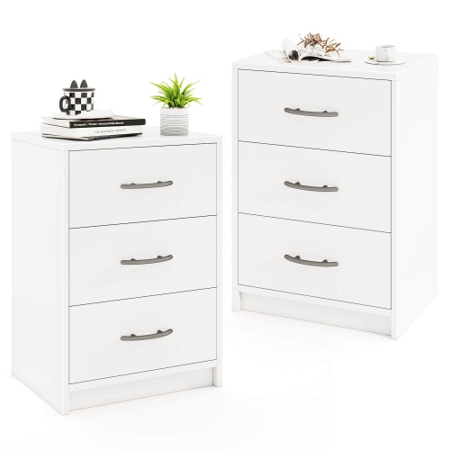 Costway 2 PCS 3-Drawer Nightstand Modern Bedside Table with Storage Anti-Toppling Kit for Bedroom White
